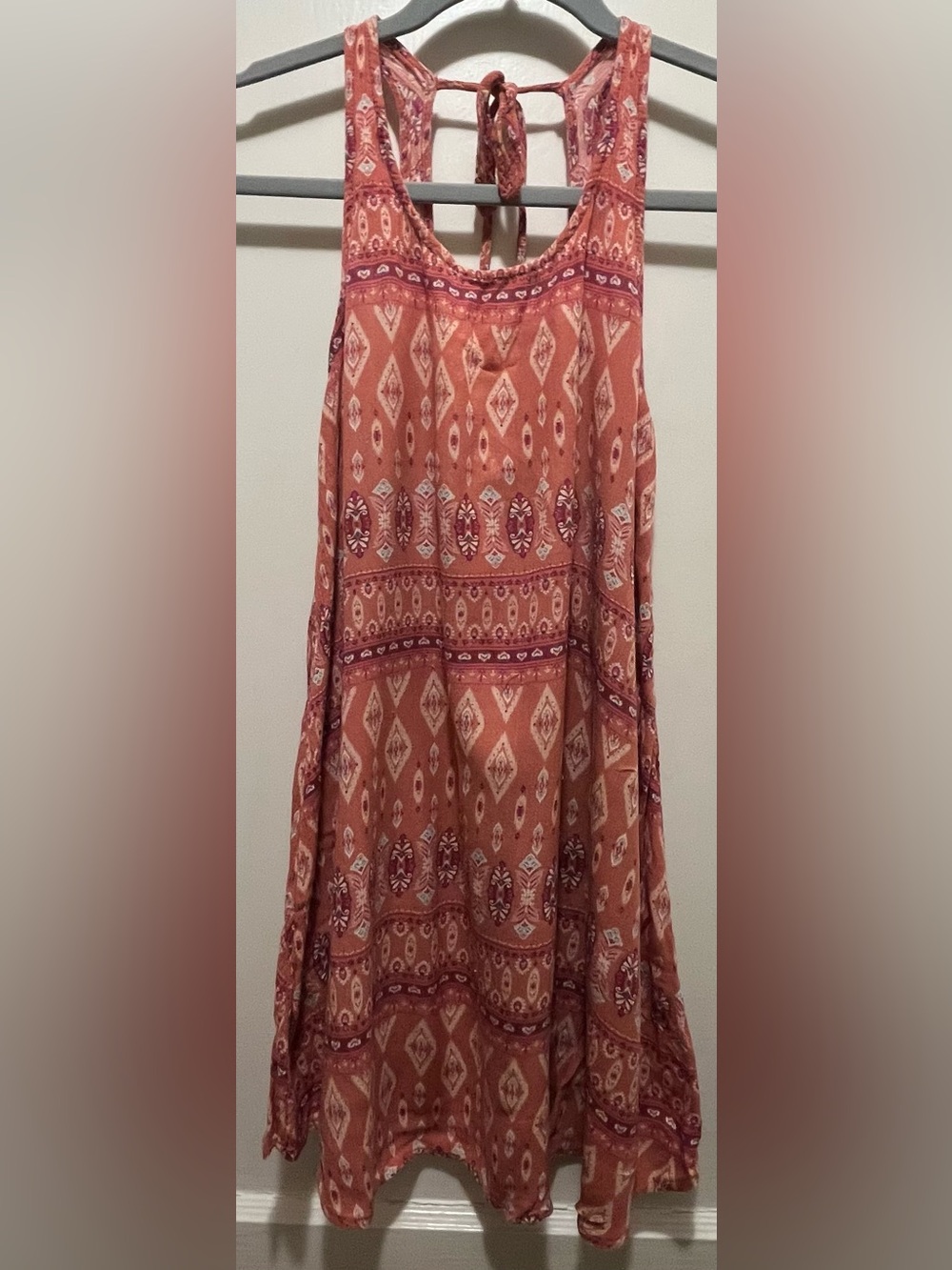 Forever 21 Boho Medallion Print Halter Dress Dusty Rose Pink Coral - Size Small